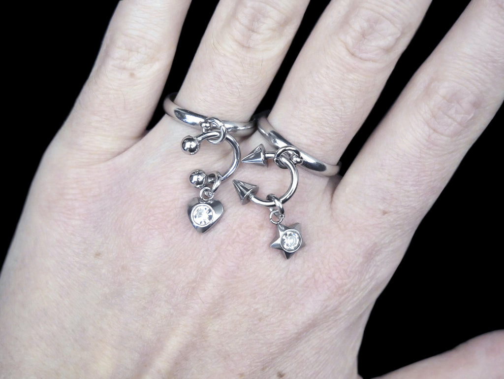 Pierced Crystal Star/Heart Ring